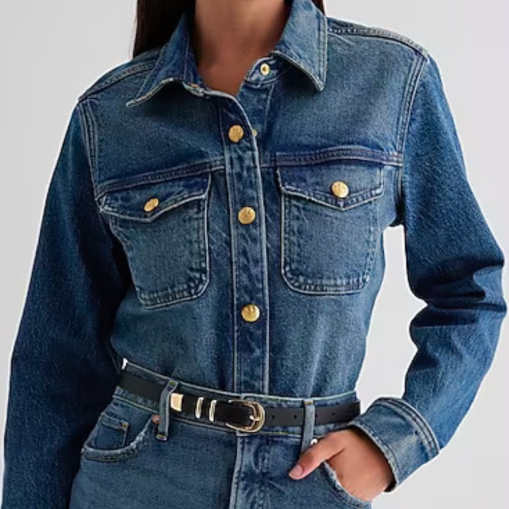 Express Denim Button-Up Jacket with Gold Accents